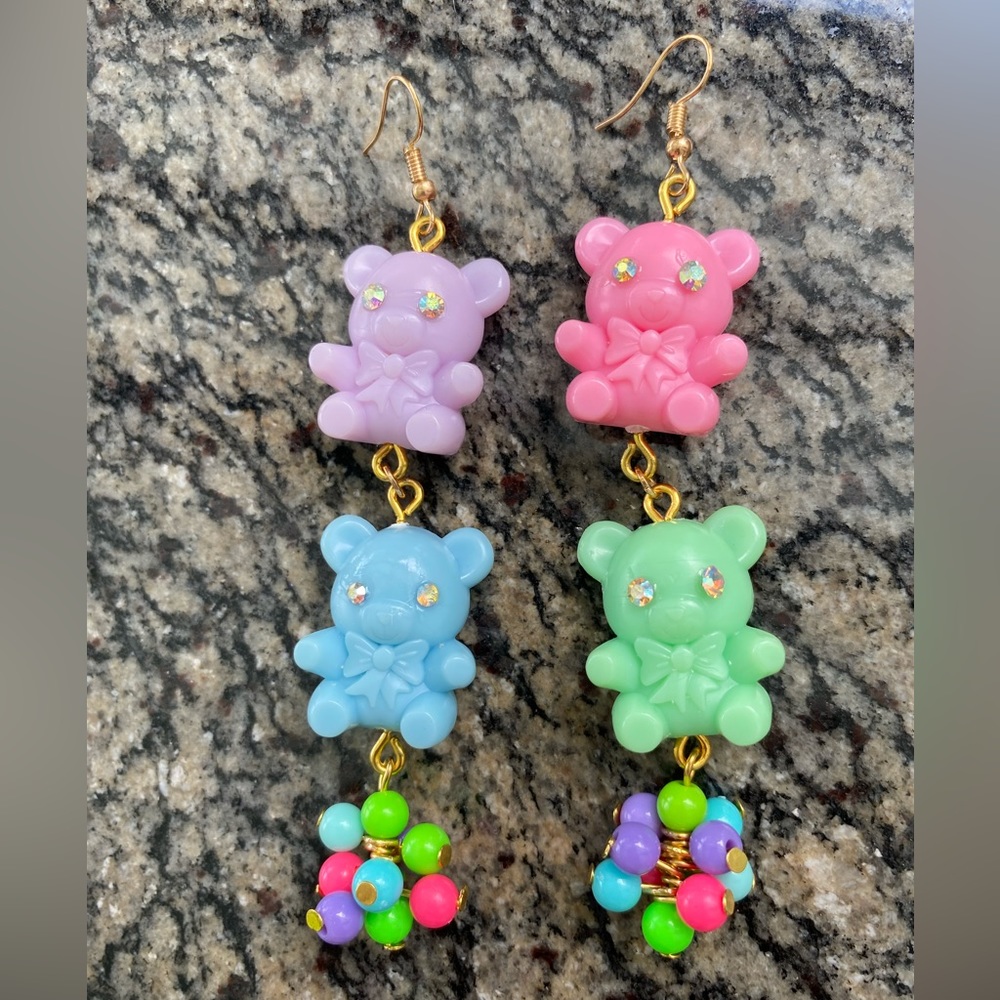 Gummy teddy bears Tiny gumball dangle earring cluster bead birthday shower baby